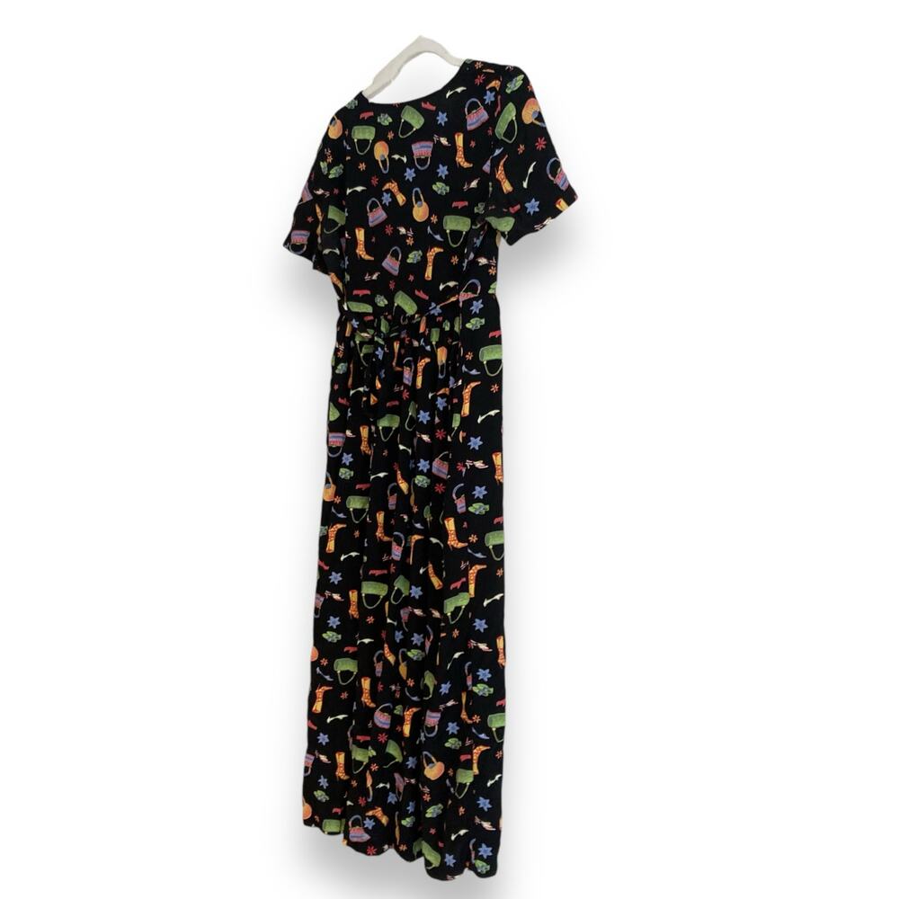 Vintage Y2K Coldwater Creek Black A-Line Dress Whimsical Print Sz Small Rayon - Picture 5 of 16